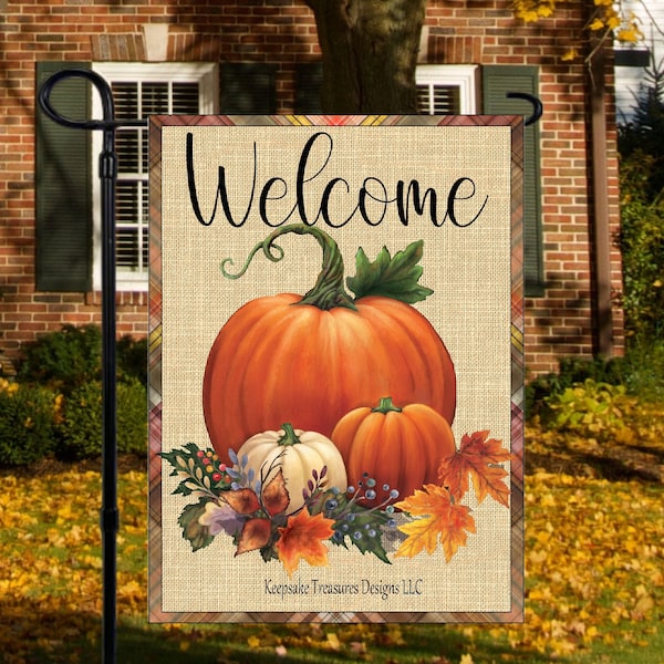 Welcome Pumpkin Garden Flag, PNG Sublimation, Fall Yard Flag Template PNG, Fall Outdoor Decor, Seasonal Yard Flag, Instant Download