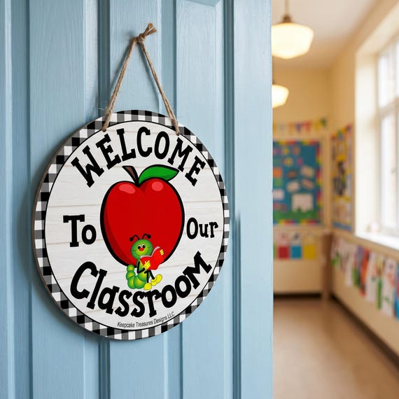 Welcome to Our Classroom PNG, Door Hanger Sublimation, Bookworm Teacher Gift Design, Digital Download