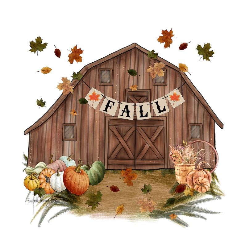 Fall Barn Scenery Sublimation Design PNG Digital Download image 1