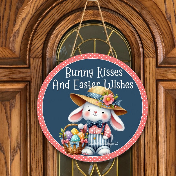 Bunny Kisses And Easter Wishes, Sublimation PNG, Easter Wreath Attachment, Digital Download, Rabbit Door Hanger,  Door Sign, PNG Printable