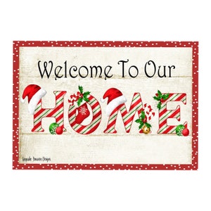 Willkommen in unserem Haus, Weihnachten, Weihnachtsmann, Zuckerstange, Sublimationsdesign, Fußmattenvorlage, PNG, Digital Download, Clip Art