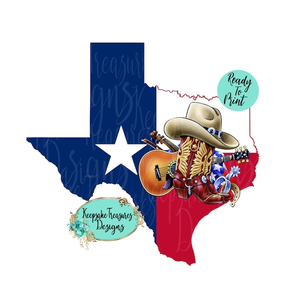 Texas Sublimation PNG, Cowboy Boots Guitar State Map, Tumbler Wrap Design, Digital Download
