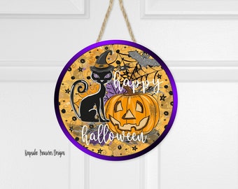 Halloween Door Hanger Template: Pumpkin, Black Cat (Digital Download)