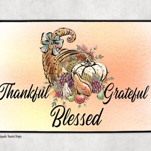 Grato Grato Benedetto, Cornucopie, Caduta, Design di sublimazione, Download digitale, Cuscino, PNG, Tovaglietta, Cartello in legno