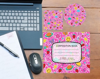 Set da scrivania per insegnanti con quaderno a righe PNG, tappetino per mouse e sottobicchiere stampabili a sublimazione, regalo per insegnanti per il ritorno a scuola, accessori stampabili