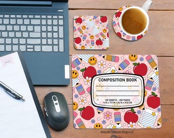 Retro Mouse Pad and Coaster Set, Back To School Design (Digital Download)