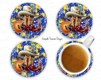 Bluebonnet and Yellow Roses, Coaster and Car Coaster Template Set, Lone Star State, PNG Sublimation Design, Digital Download