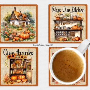 Diseño de sublimación para posavasos de calabaza otoñal: Plantilla de otoño estilo granja (descarga digital)