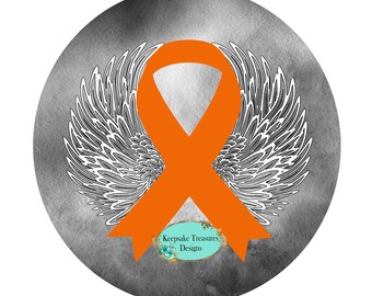 Cancer Awareness ~ Angel Wings ~ Orange Ribbon ~  Kidney and Leukemia ~ Aluminum Sign ~ Waterslide ~ Instant Download ~ Ready to Print ~ PNG