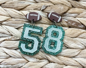 Acrylic Football Earrings | Laser Cut Acrylic Earrings | Sports Number Earring | Player Number Earring | Baseball | Softball | Football