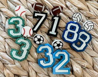 Acrylic Sports Earrings | Laser Cut Acrylic Earrings | Sports Number Earring | Player Number Earring | Baseball | Softball | Football