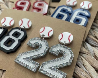 Acrylic Baseball Earrings | Laser Cut Acrylic Earrings | Sports Number Earring | Player Number Earring | Baseball | Softball | Football