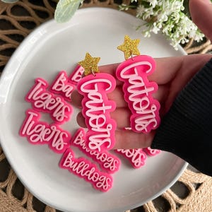 Acrylic School Mascot Earrings | Laser Cut Acrylic Earrings | Team Name Earring | Personalized Name Earring | Preppy Spirit Earrings