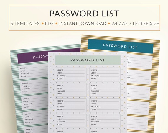 Printable Password Log Password Keeper Password Book. | Etsy