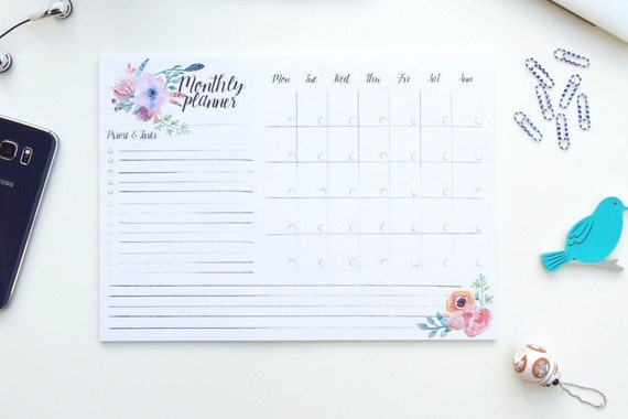 illustrated monthly planner pad monthly schedule maker etsy
