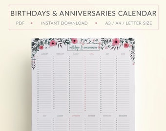 birthday anniversary calendar
