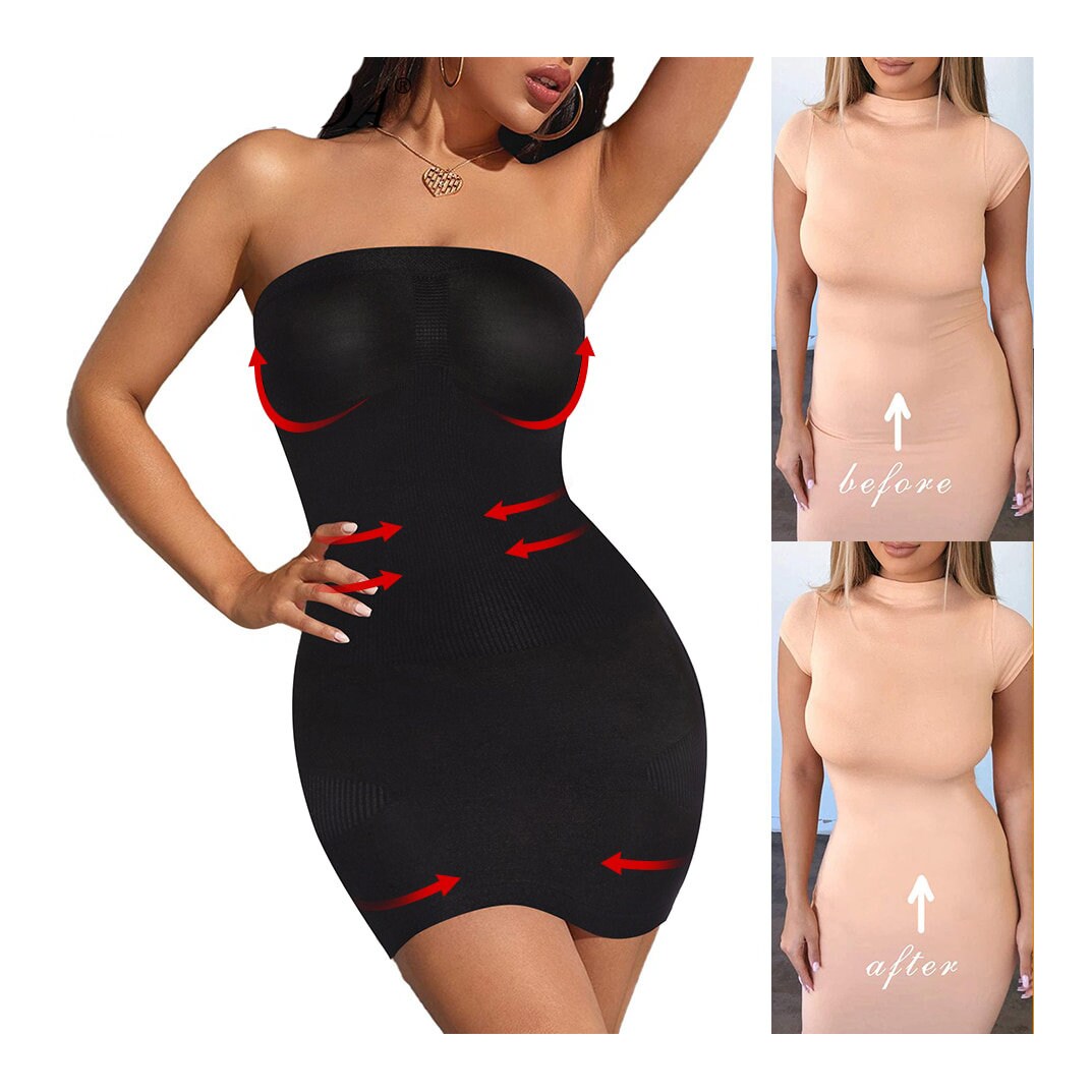 Women Shapewear Strapless Full Slips for Under Dresses Tummy Control Slips  Slimming Skirts Full Body Shaper Seamless Underwear -  Israel