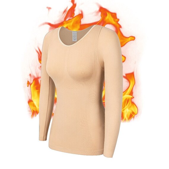 Womens Eyelash Lace V Neck Underwear Fleece Lined Long Sleeve Thermal Top Shirt