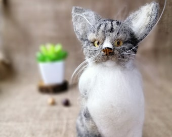 Custom Needle Felted Cat Portrait, Realistic Wool Felted Pet Memorial Sculpture, Personalized Replica of Your Cat, Unique Cat Lover Gift