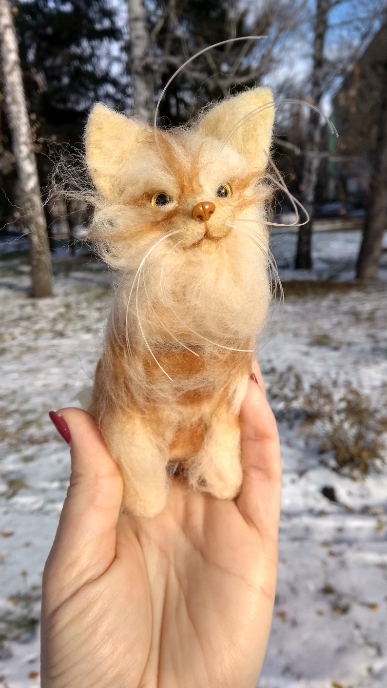 Ginger cat Wool sculpture Needle felted pet Cat ornament Customized cat portrait Realistic cat Pet Replica Burnt Orange Cat lover gift