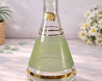 Vintage Luxhem Veropa Frankrike Karaff Grönt Glas Guldband 1950-talet