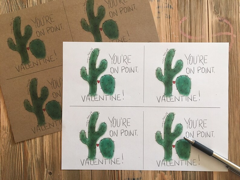 Printable Cactus on point Valentines Card for Kids Valentine Party Digital Download