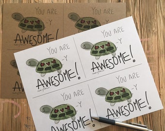 Printable Turtle Valentines Card, Kids Birthday Party Card (Digital Download)