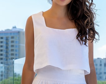 White linen top, Crop top, Linen Blouse, Crop Top, Summer linen top, 100% Pure Linen,  Flax top,  Linen crop top,Linen tank top