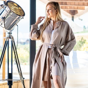 Linen Shirt /Loose Linen Top/Linen Coat/Linen Clothing For Women/Long Shirt With Belt/Kimono Top/Linen Shirts Women