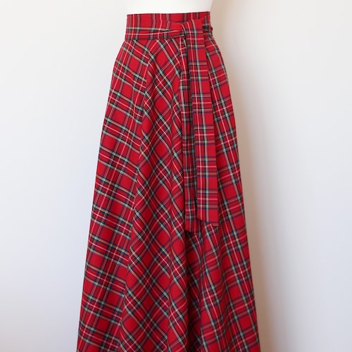 70’s Vibrant Red Green and Yellow Plaid Maxi Skirt main image 1
