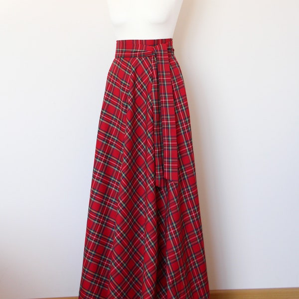 Red tartan maxi skirt Red plaid maxi skirt Red  maxi skirt with pockets Red long skirt Red long plaid skirt  Long woman skirt Maxi Skirt