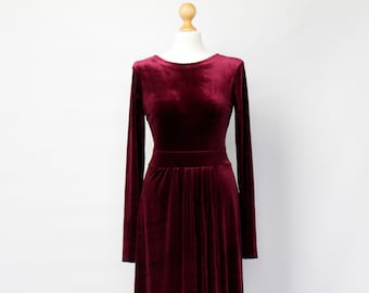 Velvet Maxi Dress Velvet Bridesmaid Party Dress Velvet Maxi Dress Long Sleeves With High Slit Sash Waistband Long Dress Burgundy dress