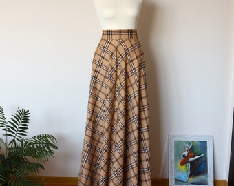 Plaid Skirt Women Beige Plaid Skirt With Pockets Tartan Skirt Women Long High Waist Warm Skirt  Winter Skirt  Plus Size Plaid Skirts