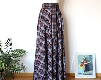 Saia xadrez feminina cinza com bolsos, saia xadrez feminina longa de cintura alta, saia quente de inverno, saias xadrez plus size.