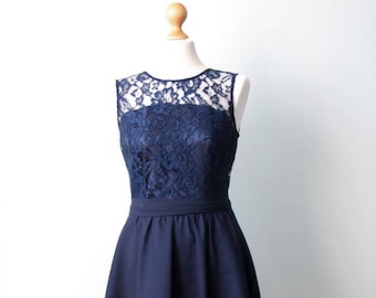 Short navy blue dress Navy blue bridesmaid dress Navy blue cocktail dress Navy party dress Navy blue lace dress Short bridesmaid