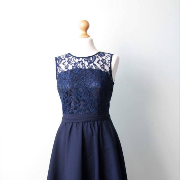 Short navy blue dress Navy blue bridesmaid dress Navy blue cocktail dress Navy party dress Navy blue lace dress Short bridesmaid