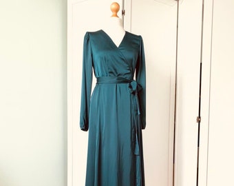 Green Wrap Dress, Silk Maxi Dress, Wrap Bridesmaid Gown,  Bridesmaid Wrap Dress, Boho Gown