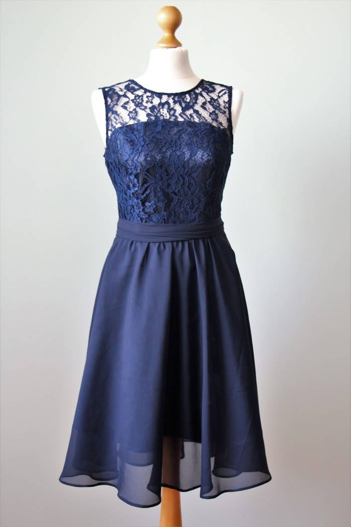 bridesmaid dresses navy lace Navy Mother of the Bride Lace Dress with Short Sleeves