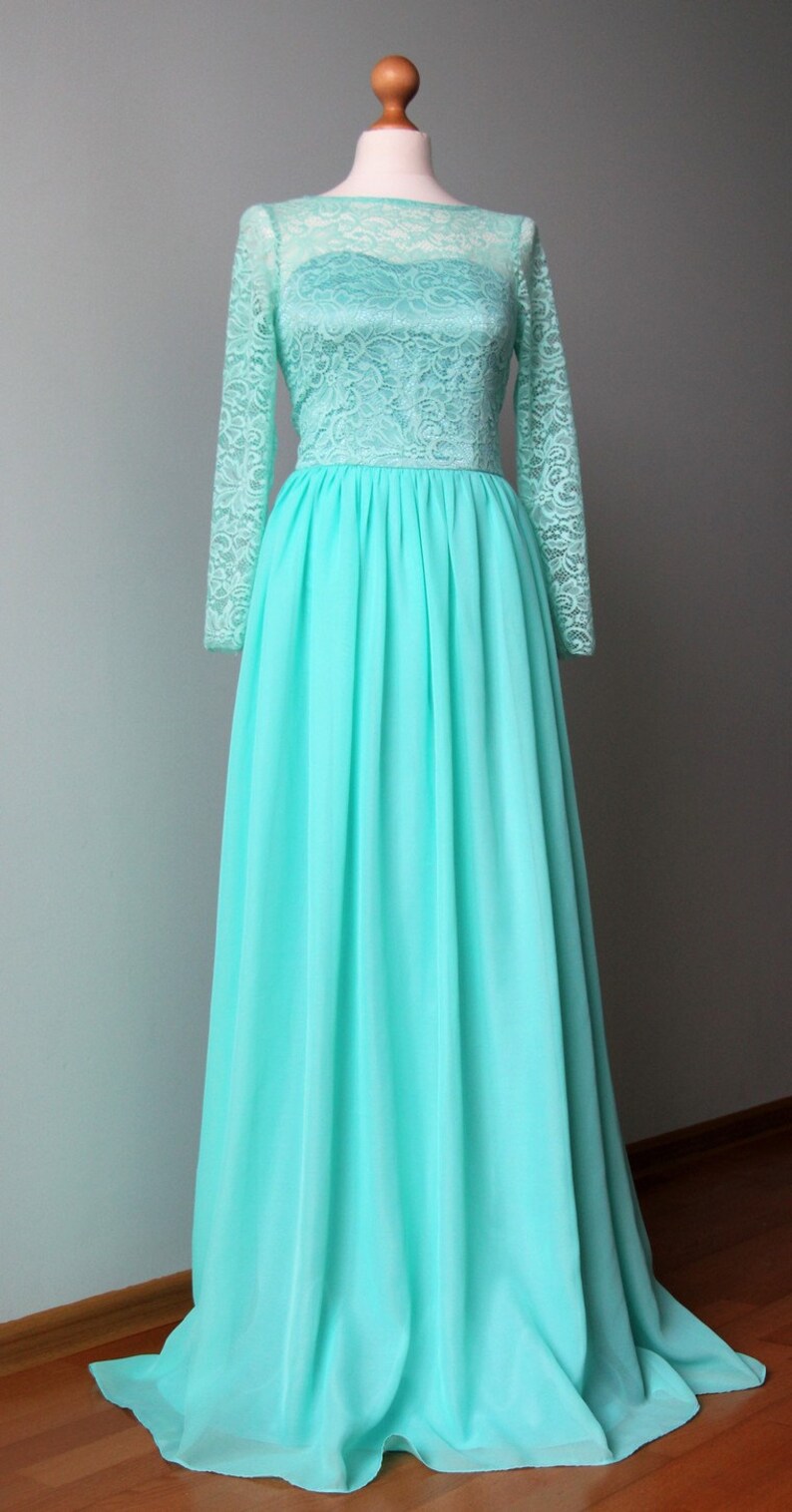 Mint bridesmaid dress Long mint dress Lace mint dress Long Etsy