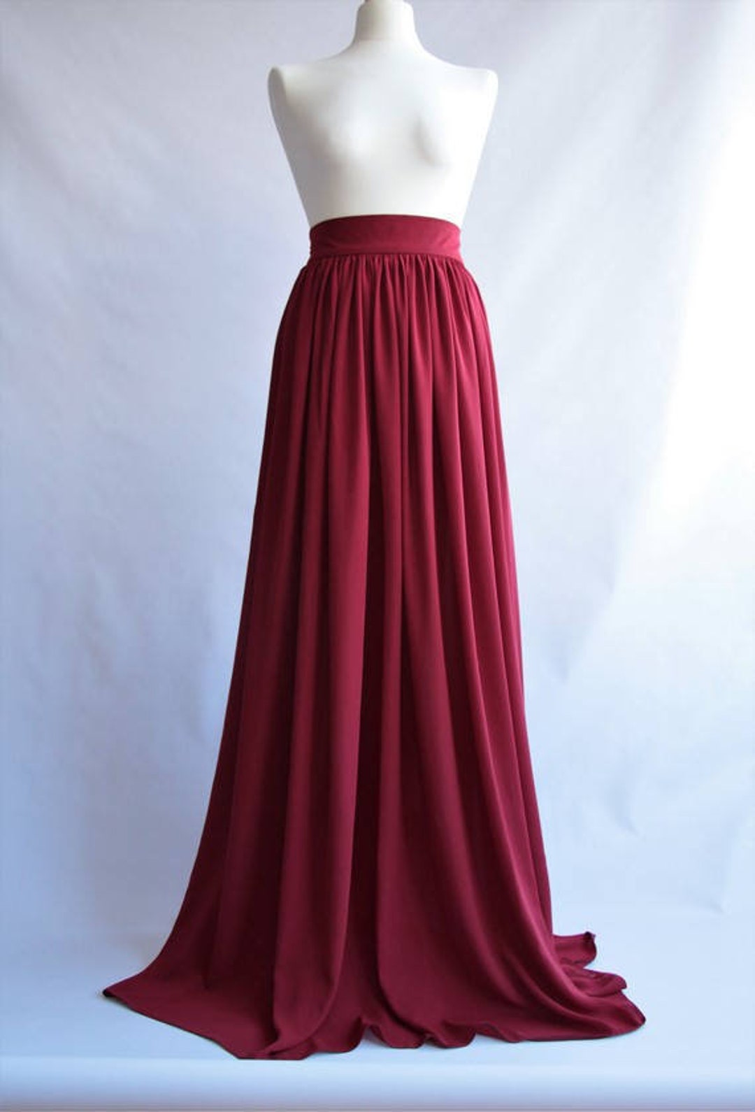 Lace Top Chiffon Skirt Dresses with Slit Burgundy