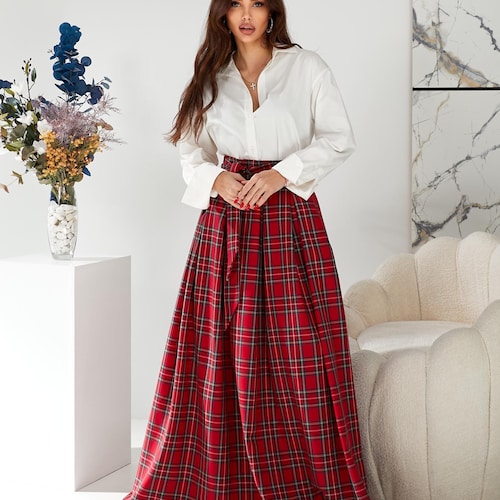 Red Tartan Long Skirt Red Plaid Maxi Skirt Red Maxi Skirt Red Long