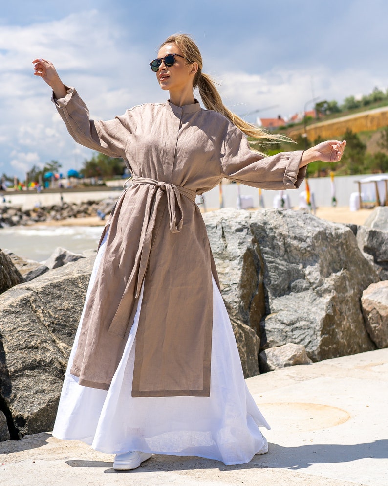 Leinenhemd/Leinenhemd/Leinenhemd mit Gürtel/Kimono Top/Leinenhemden Damen Bild 7