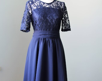 Short navy blue dress Navy blue bridesmaid dress Navy blue cocktail dress Navy party dress Navy blue lace dress Short bridesmaid