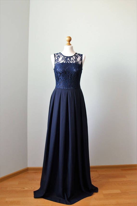 midnight blue bridesmaid dresses with lace