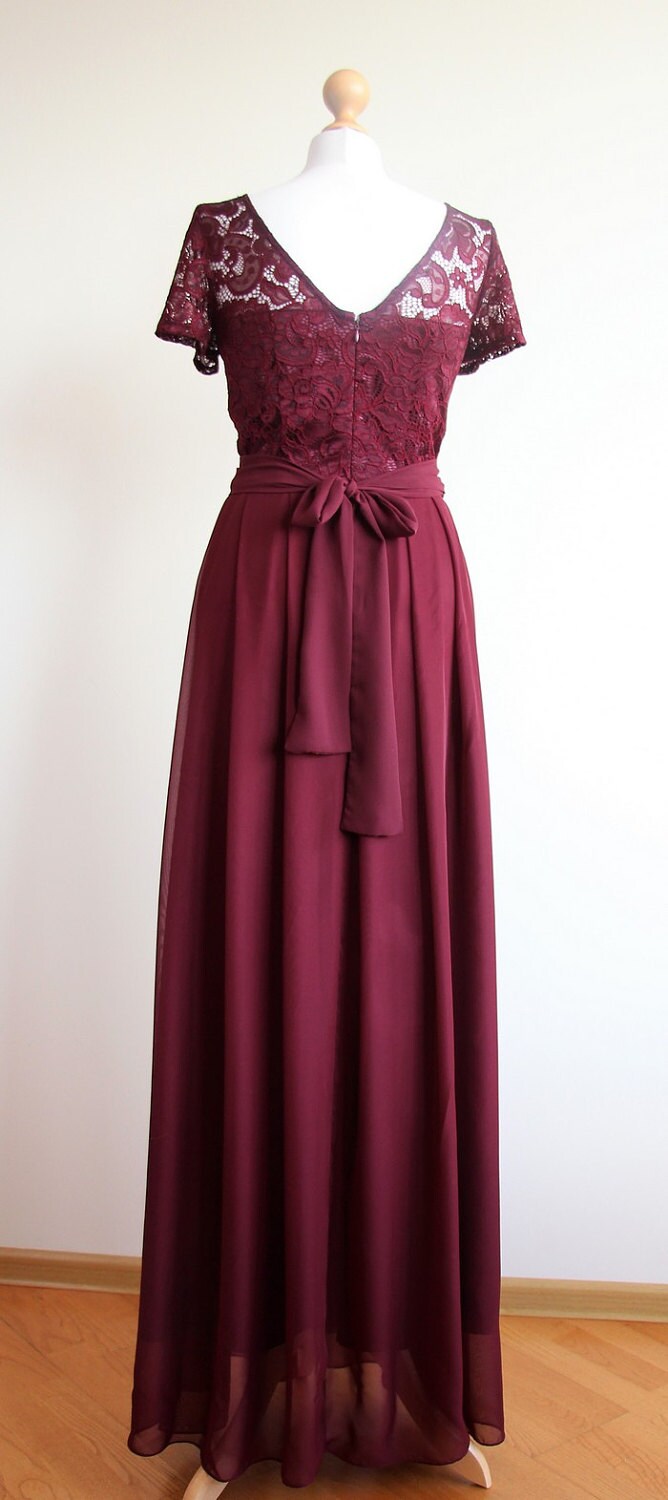 Long Bridesmaid Dress With Lace Bodice Burgundy Lace Dress - Etsy