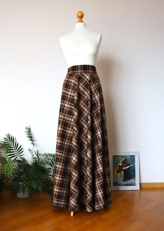 Brown Plaid Skirt Women Brown Plaid Skirt With Pockets Tartan Skirt Women Long High Waist Warm Skirt Winter Skirt Plus Size Plaid Skirts Etsy UK