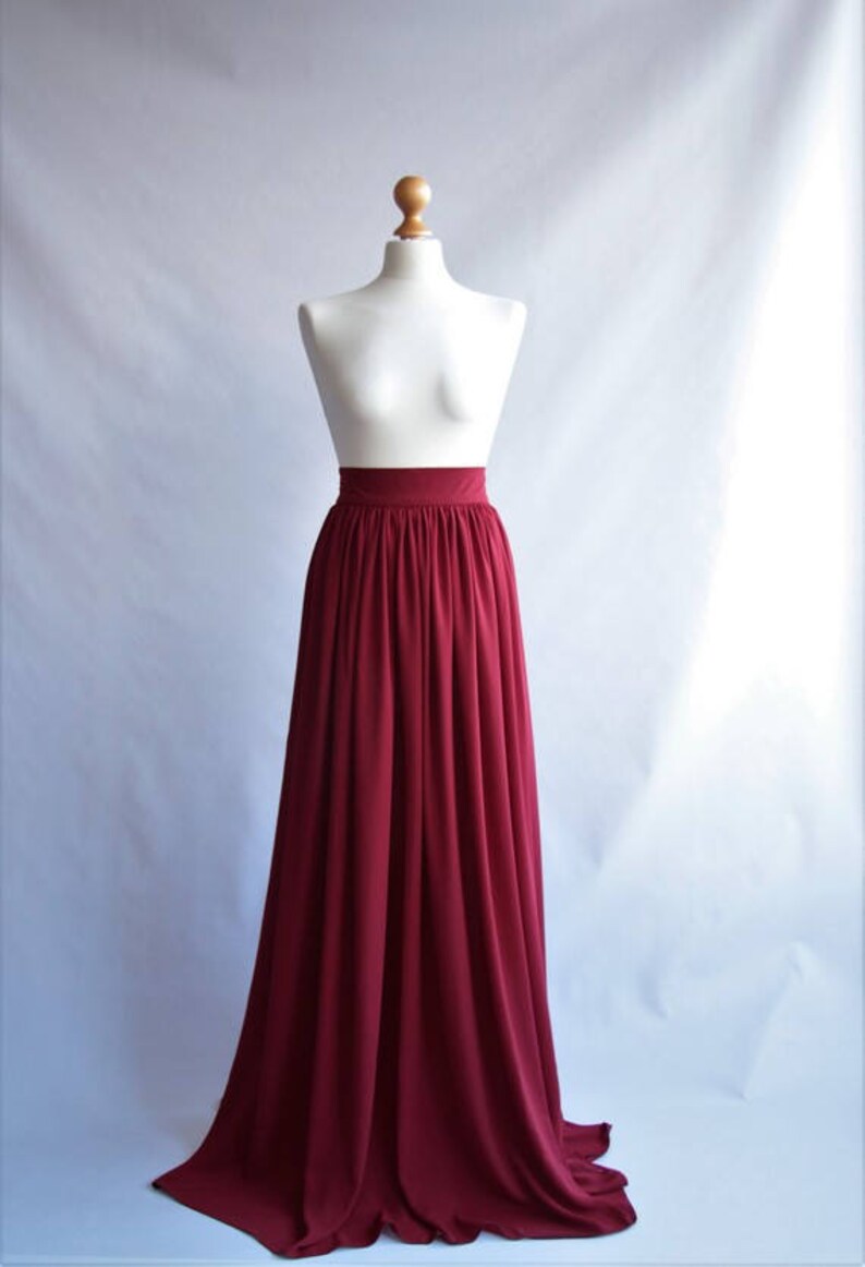 Burgundy Chiffon Half Sleeve Waist Sequin Long Dres
