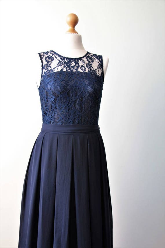 long navy lace bridesmaid dress Dark Navy Bridesmaid Dresses,Lace Chiffon Elegant Bridesmaid Dress,BD00337, US20W / Royal Blue main image 0