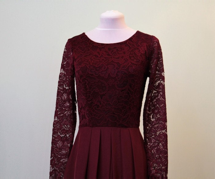 knee length dresses for ladies The Carsyn Lace V-Neck Dress in Burgundy 3XL main image 1