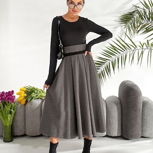 Elegant High-Waist A-Line Skirt, Gray Skirt,  Perfect for Winter Spring, Everyday Elegance Skirt 2025 Women&#39;s Simple and Versatile Retro
